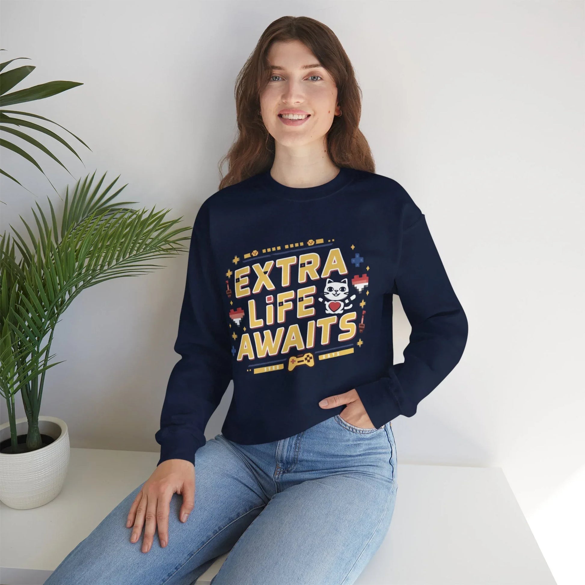 Extra Life Await Vintage Retro Video Game Ultra Cotton Crewneck Sweatshirt - Billien