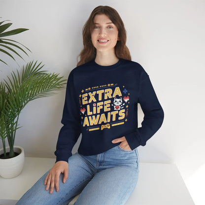 Extra Life Await Vintage Retro Video Game Ultra Cotton Crewneck Sweatshirt - Billien