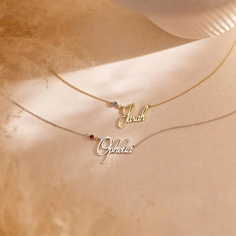 Personalized Cursive Name & Birthstone Necklace - Billien