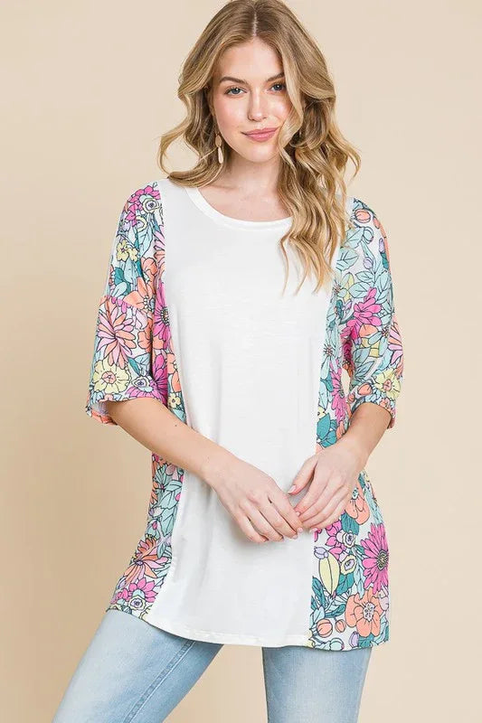 Floral Round Neck Half Sleeve T-Shirt - Billien