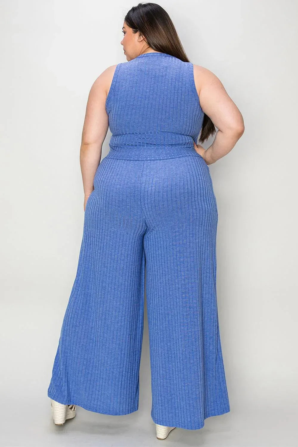 Basic Bae Full Size Ribbed Tank and Wide Leg Pants Set - Billien