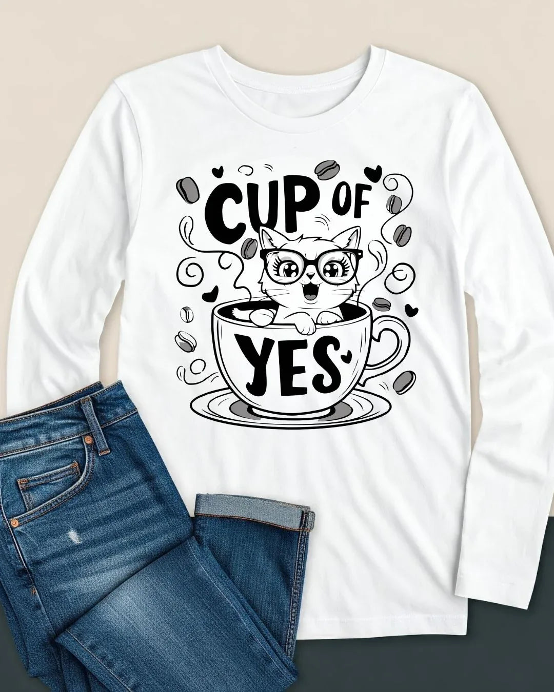 Cup Of Yes Cotton Long Sleeve Tshirt - Billien