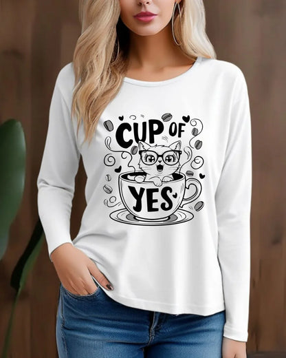 Cup Of Yes Cotton Long Sleeve Tshirt - Billien