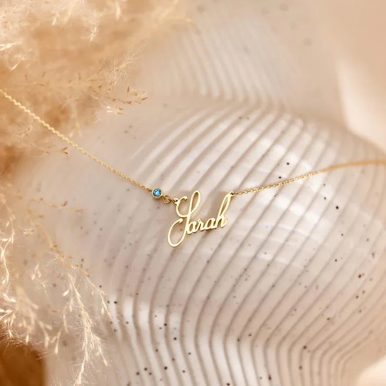 Personalized Cursive Name & Birthstone Necklace - Billien