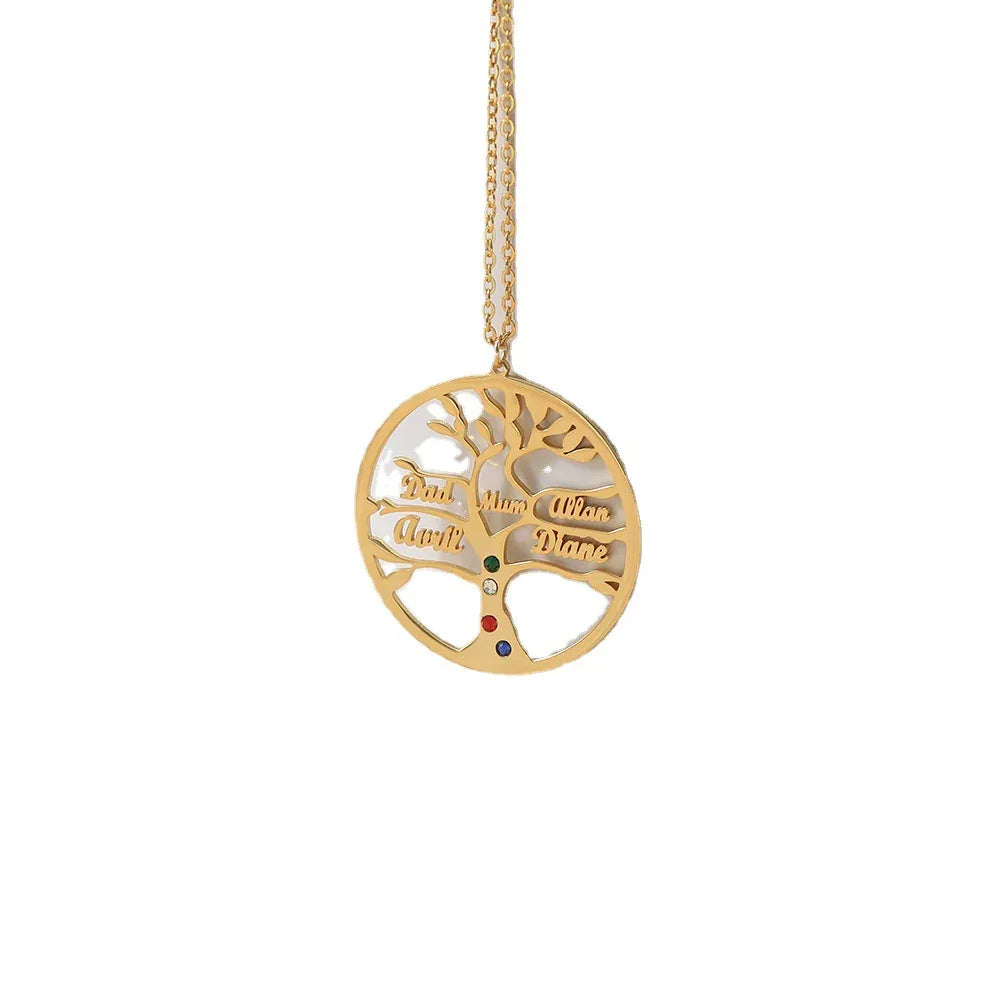 Trendy Fashion Hollow Round Matching Tree of Life Customizable Name Design Versatile Necklace - Billien