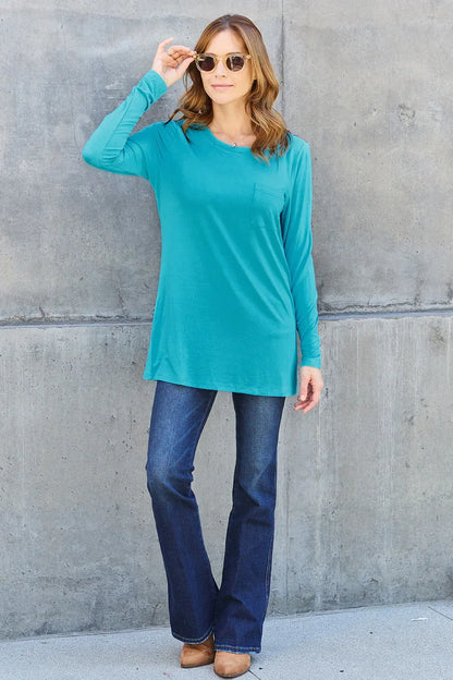 Full Size Round Neck Long Sleeve Top - Billien