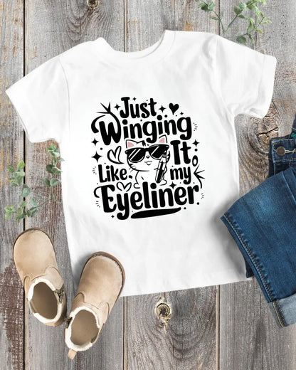 Just Winging it Like My Eyeliner Toddler Cotton T-Shirts - Billien