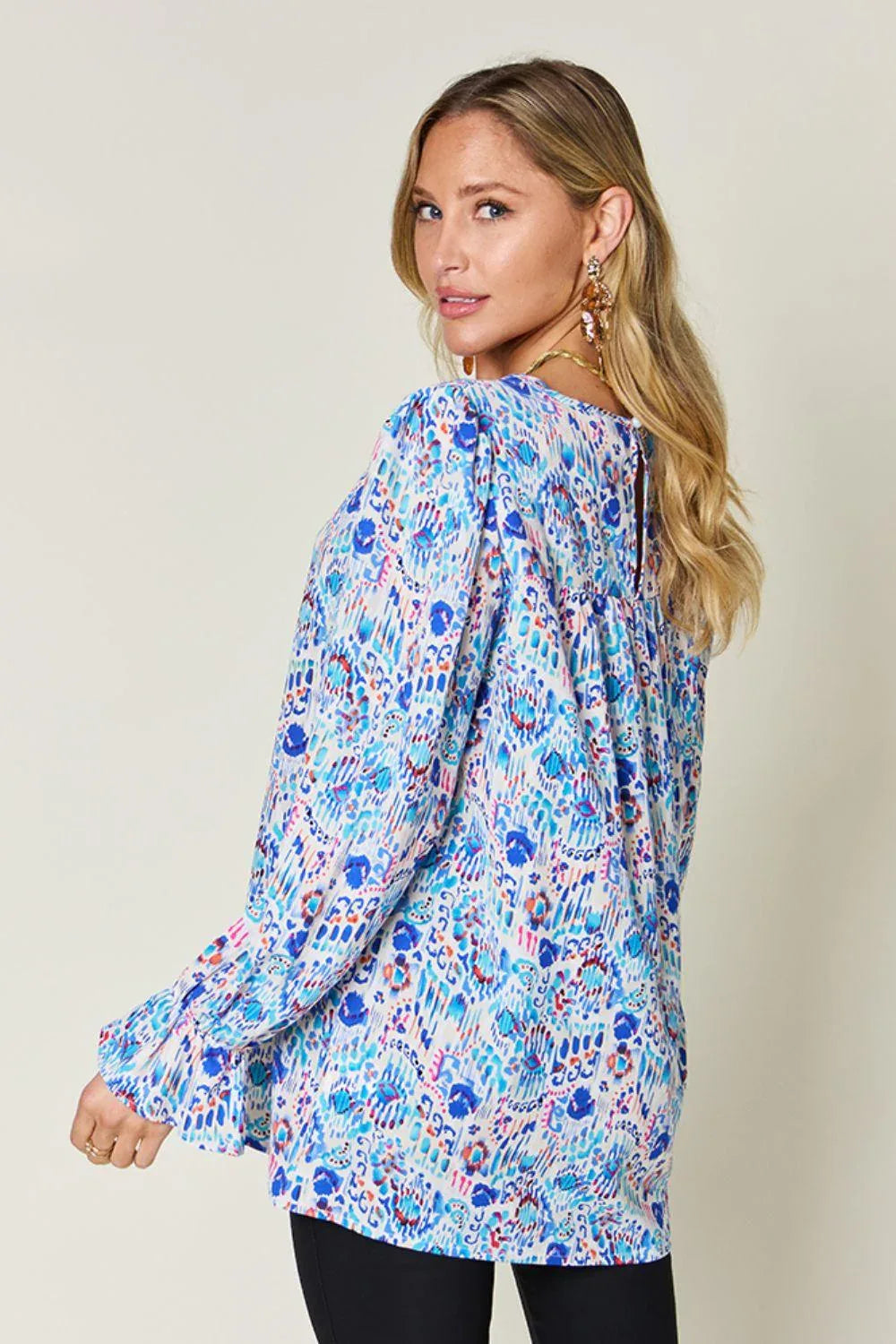 Printed Flounce Sleeve Blouse - Billien