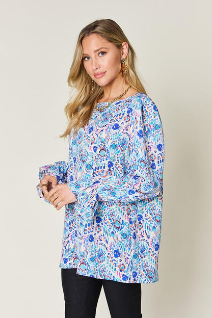 Printed Flounce Sleeve Blouse - Billien
