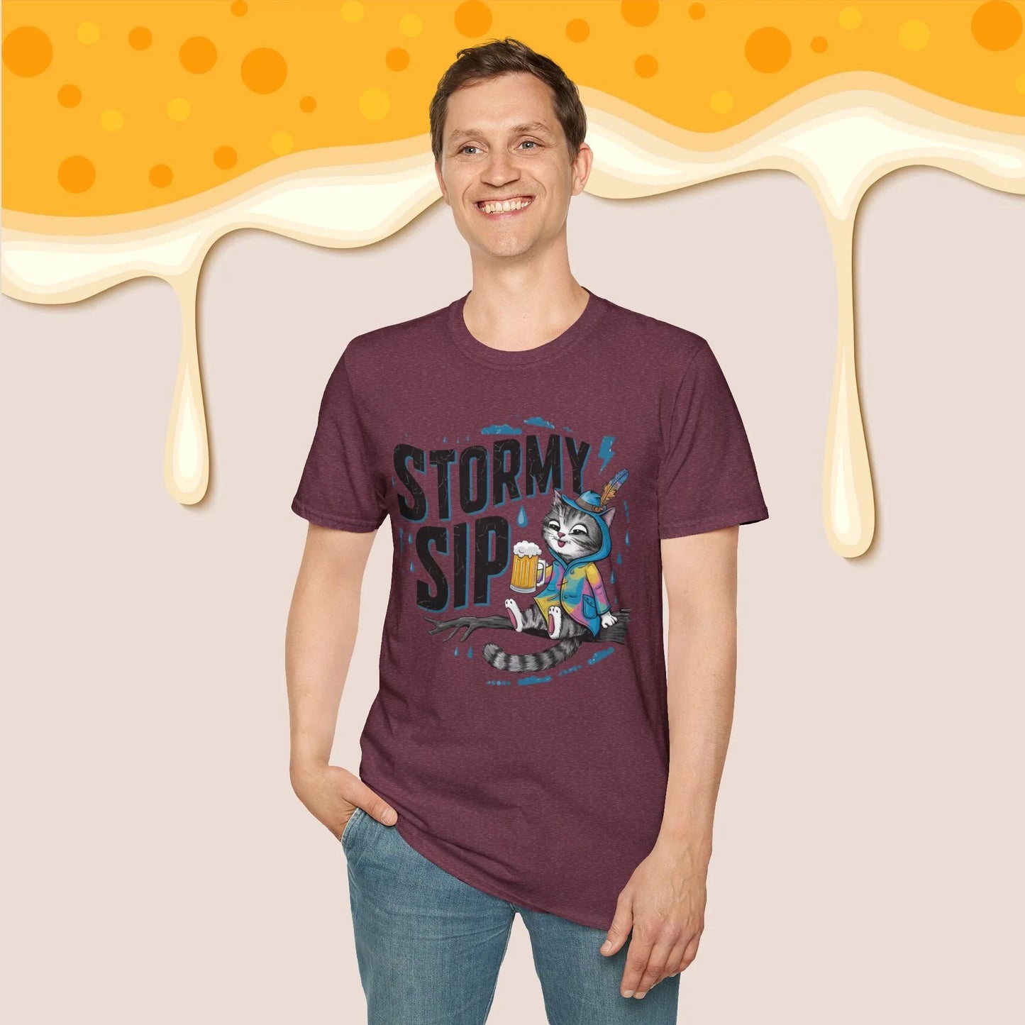Stormy Sip Cotton Men Tshirt - Billien