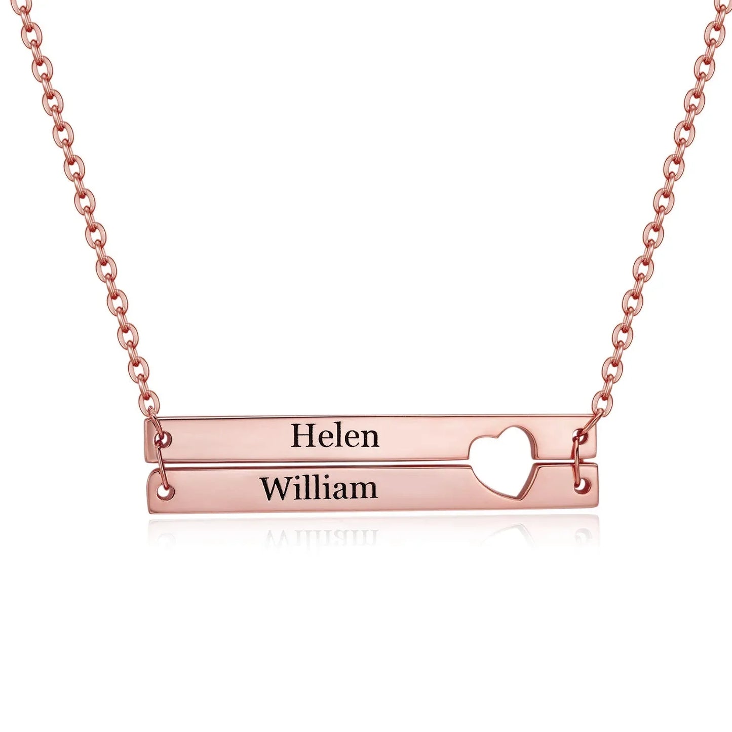 Custom Double Layer Bar Heart Name Necklace - Billien
