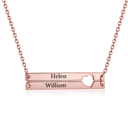 Custom Double Layer Bar Heart Name Necklace - Billien