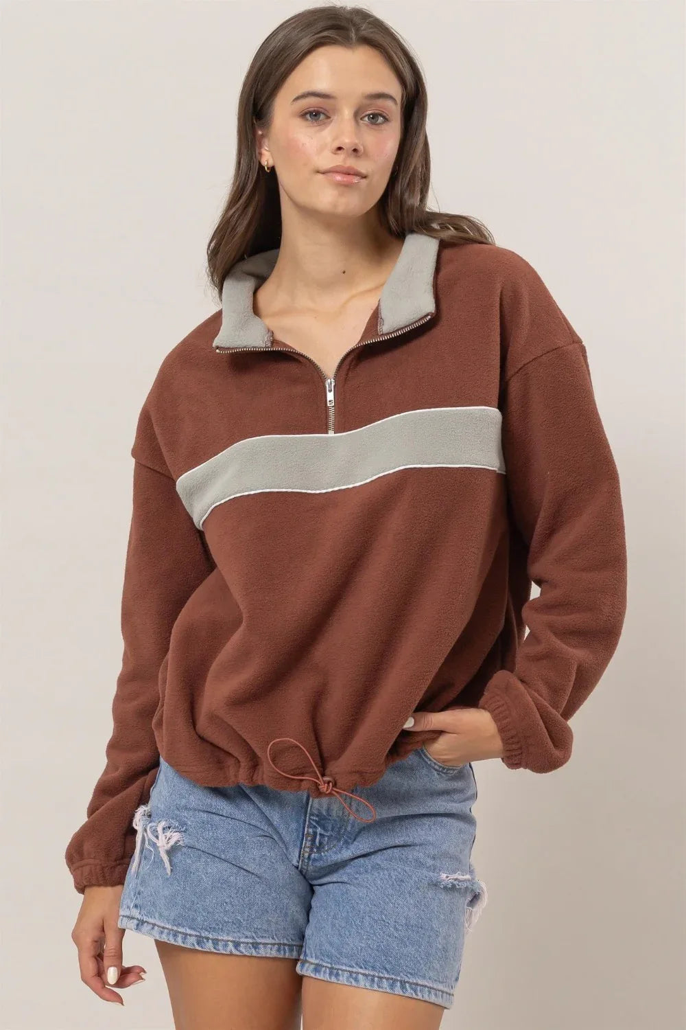 Fleece Color Block Half Zip Sweatshirt - Billien
