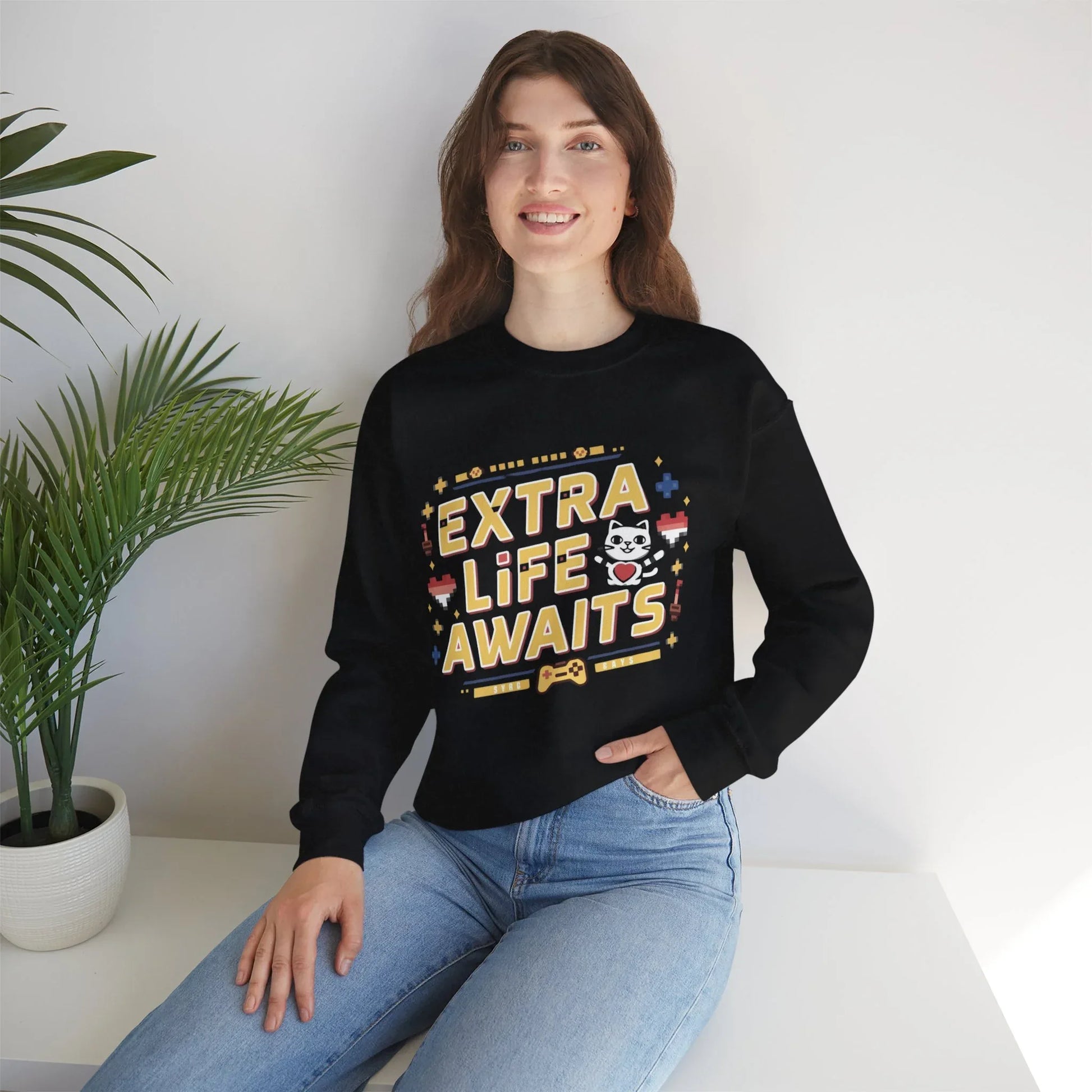 Extra Life Await Vintage Retro Video Game Ultra Cotton Crewneck Sweatshirt - Billien