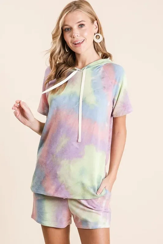 Tie Dye Terry Hoodie with Drawstring - Billien