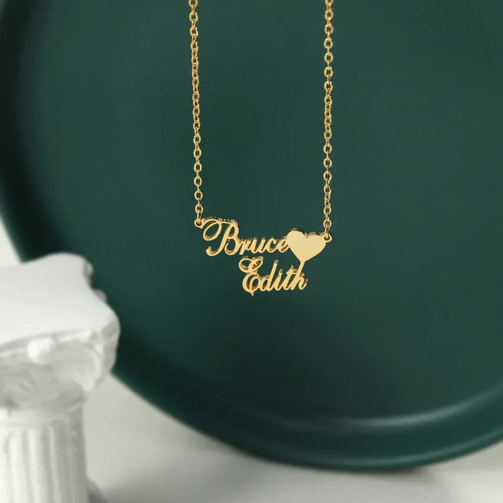 Classic simple heart with customizable name design light luxury style necklace - Billien