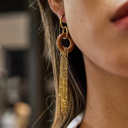 18K gold lightweight luxury and high-end wooden tassel earrings - Billien