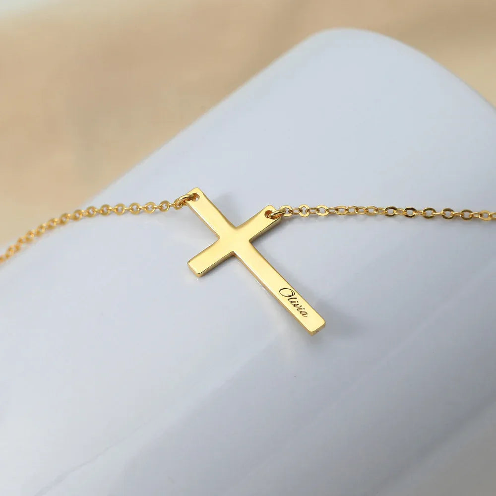 Trendy Fashion Cross Design Customizable Name Design Versatile Necklace - Billien