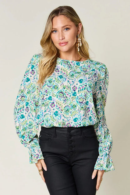 Printed Flounce Sleeve Blouse - Billien