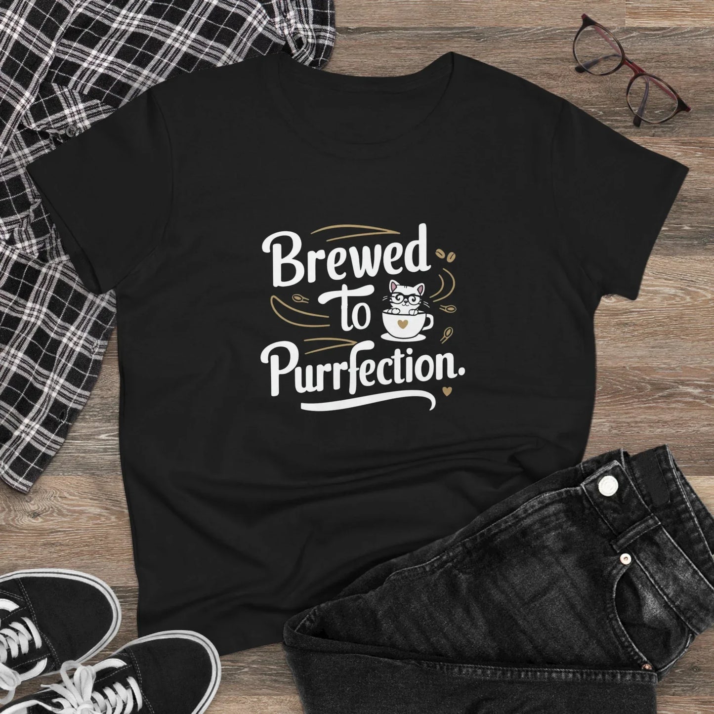 Brewed To Purrfection Coffee Lover Women T-Shirt - Billien