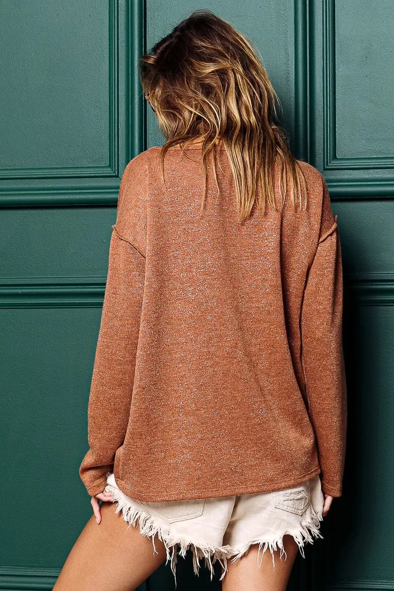 Mink Lurex Stitched Button Detail Top - Billien