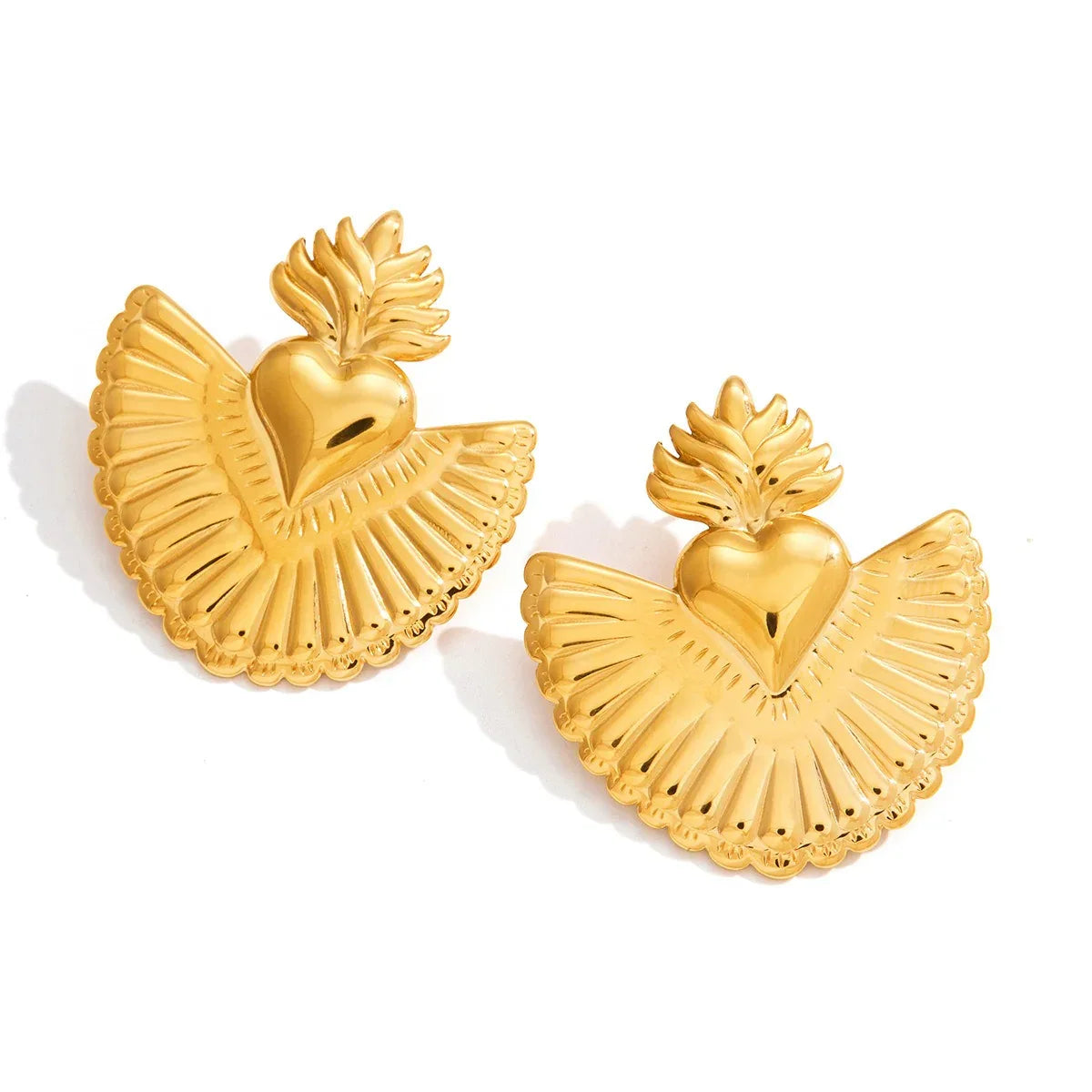 18K gold heart-shaped titanium steel stud earrings - Billien