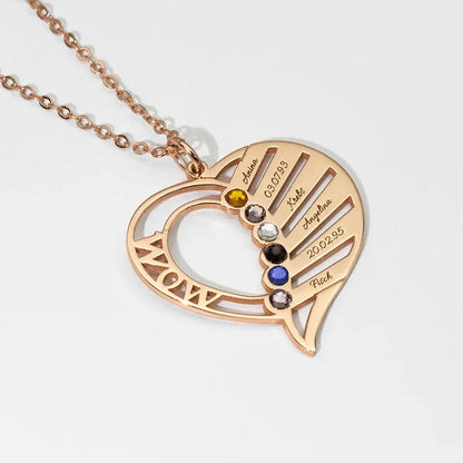 Hollow heart inlaid gemstone with customizable name design light luxury noble necklace - Billien