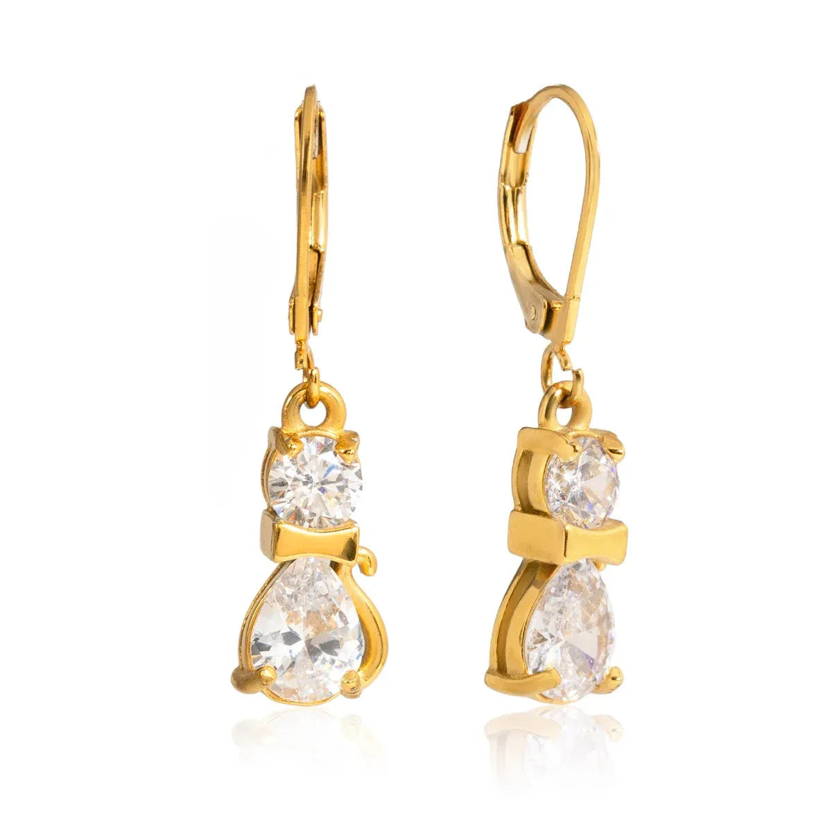 18K gold plated, lightweight and luxurious cat-shaped earrings with zircon stones. - Billien