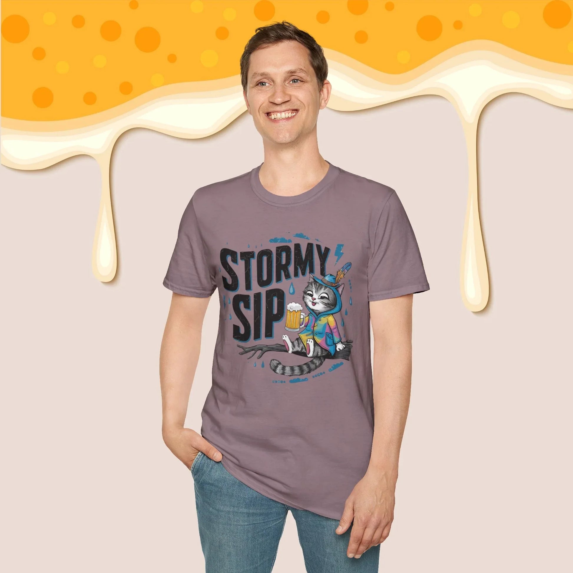 Stormy Sip Cotton Men Tshirt - Billien
