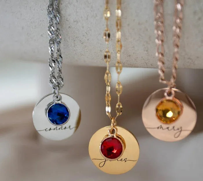 Personalized Round Birthstone Necklace - Billien