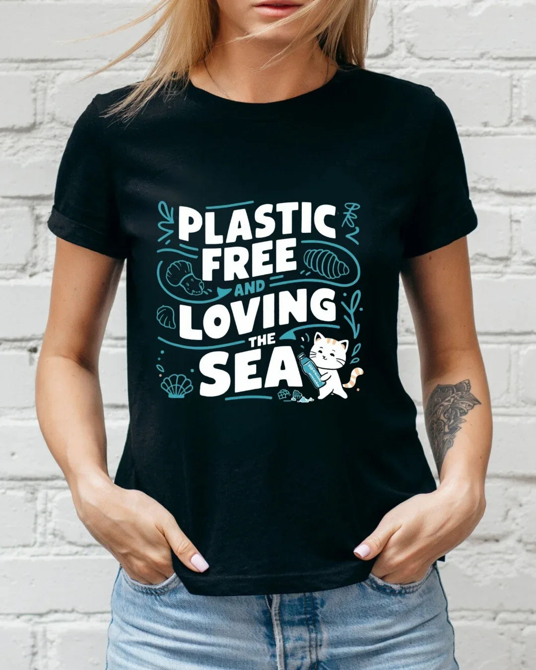 Plastic Free & Loving Sea Environmental Cotton T-Shirt - Billien