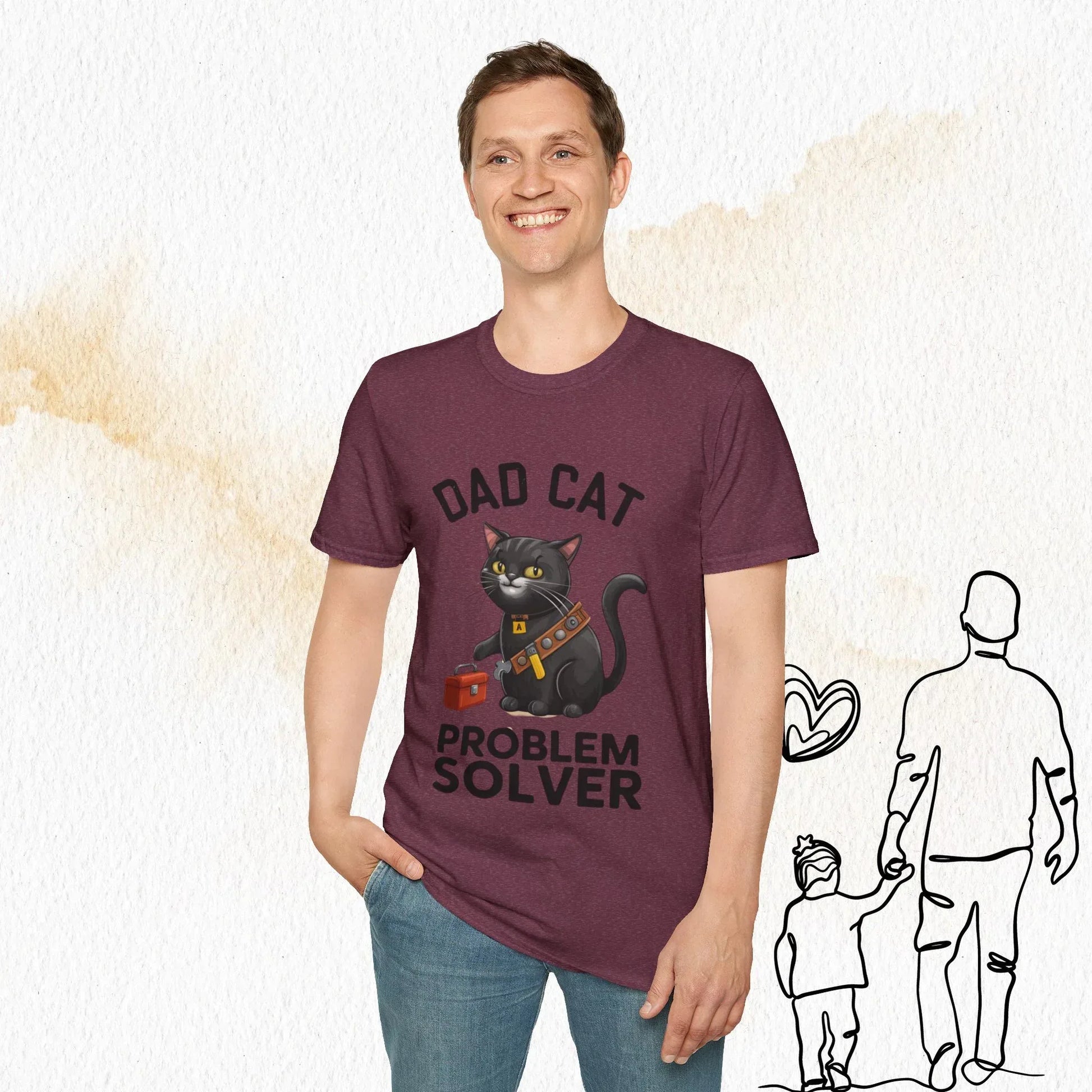 Dad Cat Problem Solver Cotton Men Tshirt - Billien