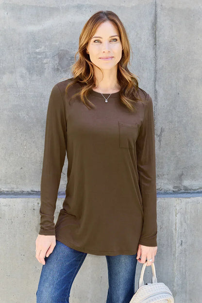 Full Size Round Neck Long Sleeve Top - Billien