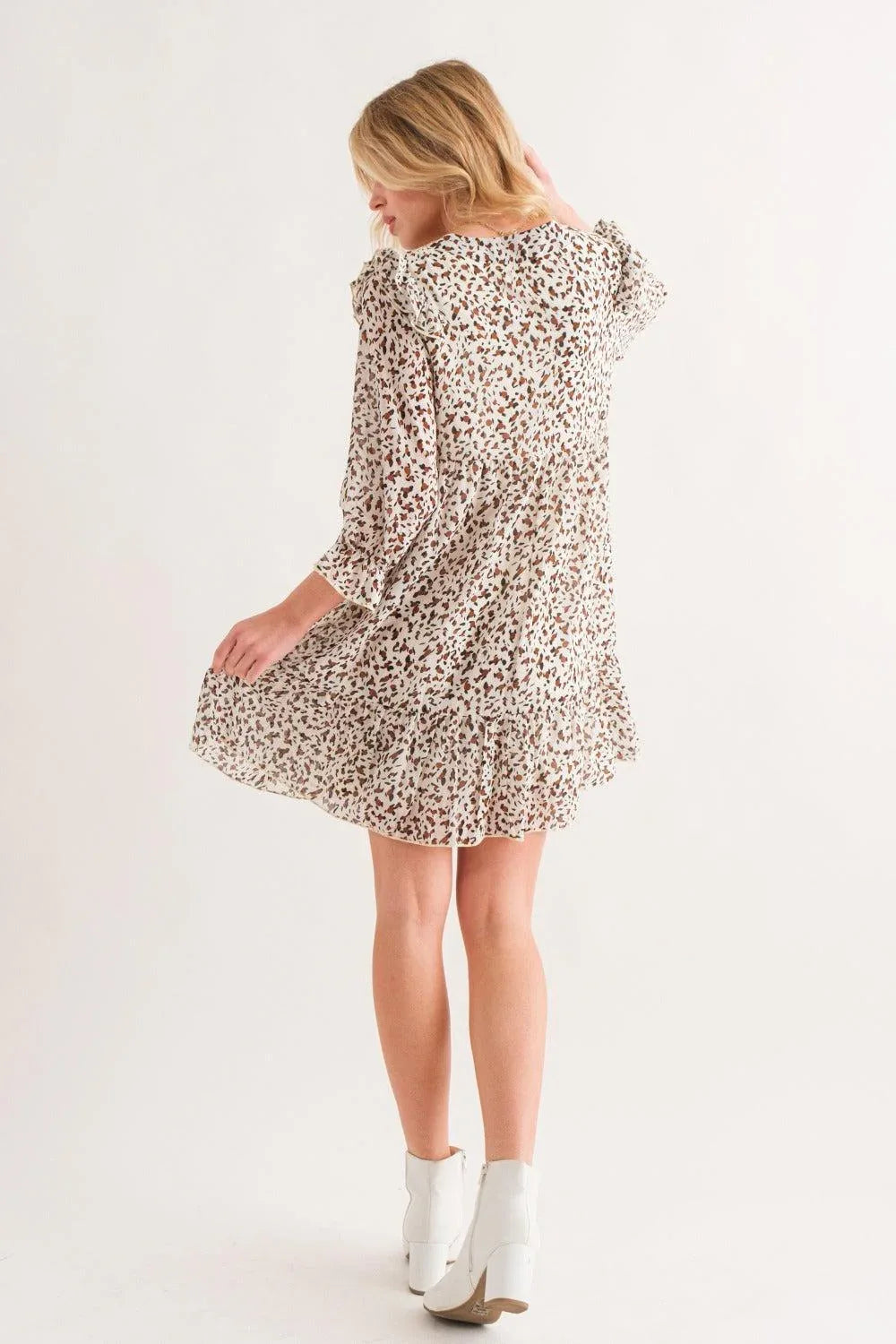 Leopard Ruffle Hem Woven Mini Dress - Billien