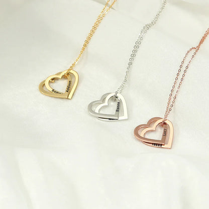 Exquisite and Noble Double Heart Interlocking Customizable Name Design Versatile Necklace - Billien
