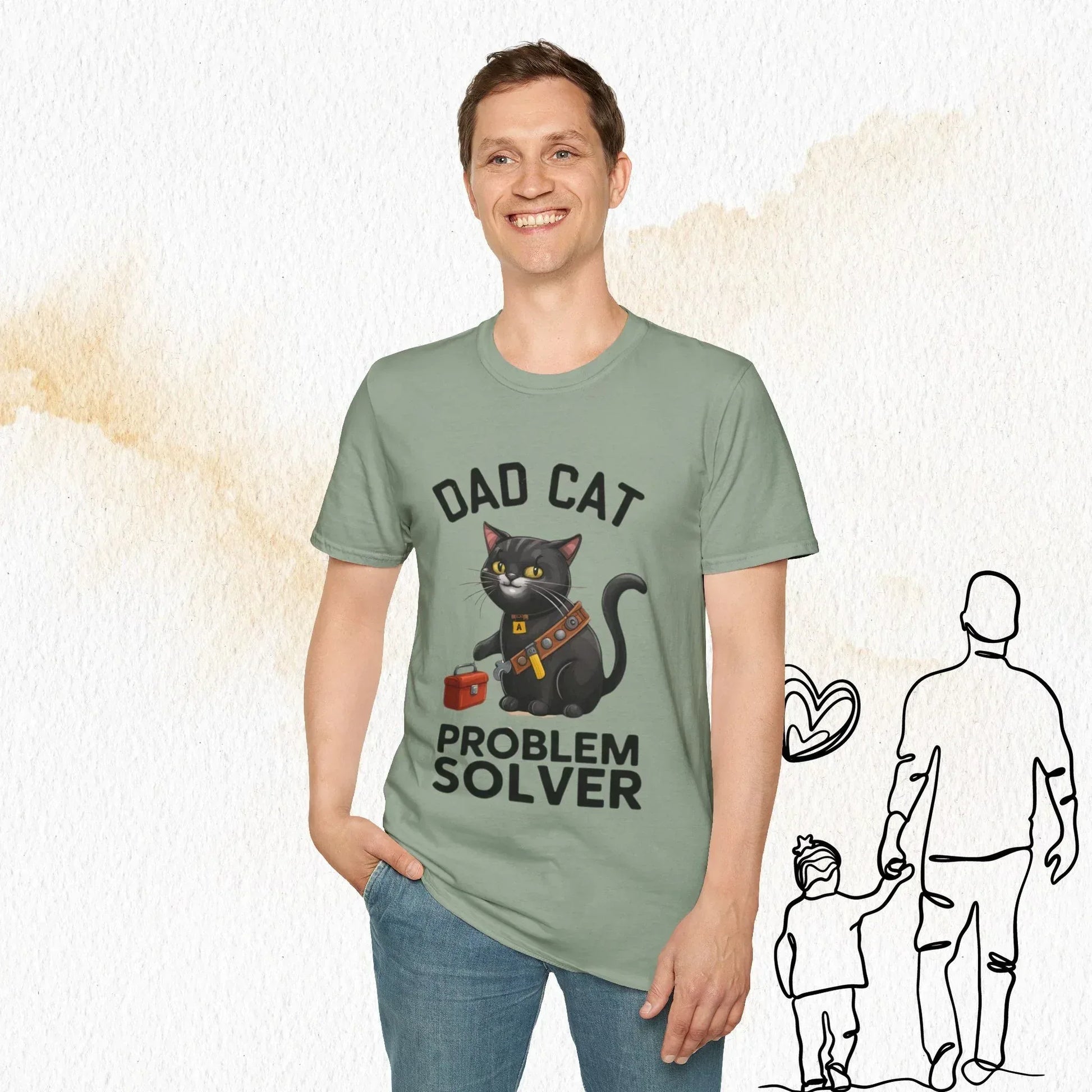 Dad Cat Problem Solver Cotton Men Tshirt - Billien