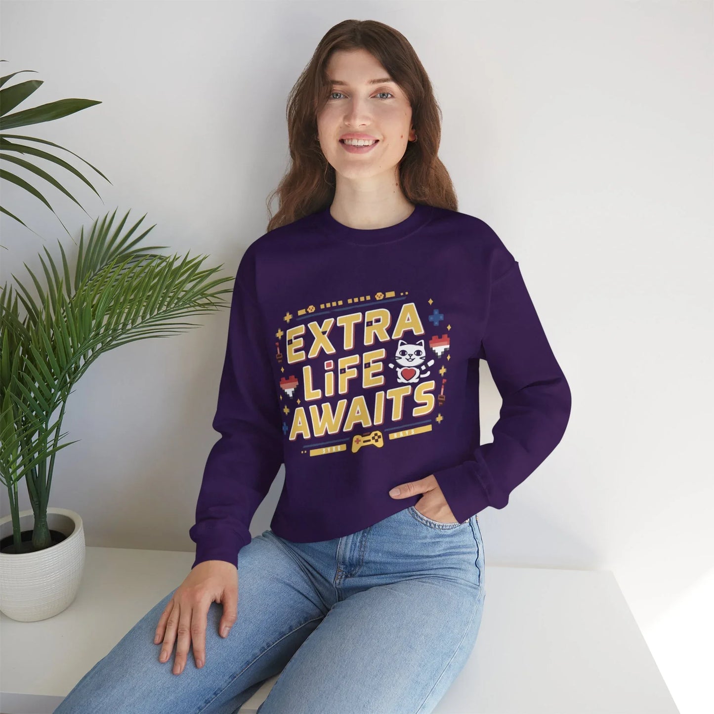Extra Life Await Vintage Retro Video Game Ultra Cotton Crewneck Sweatshirt - Billien