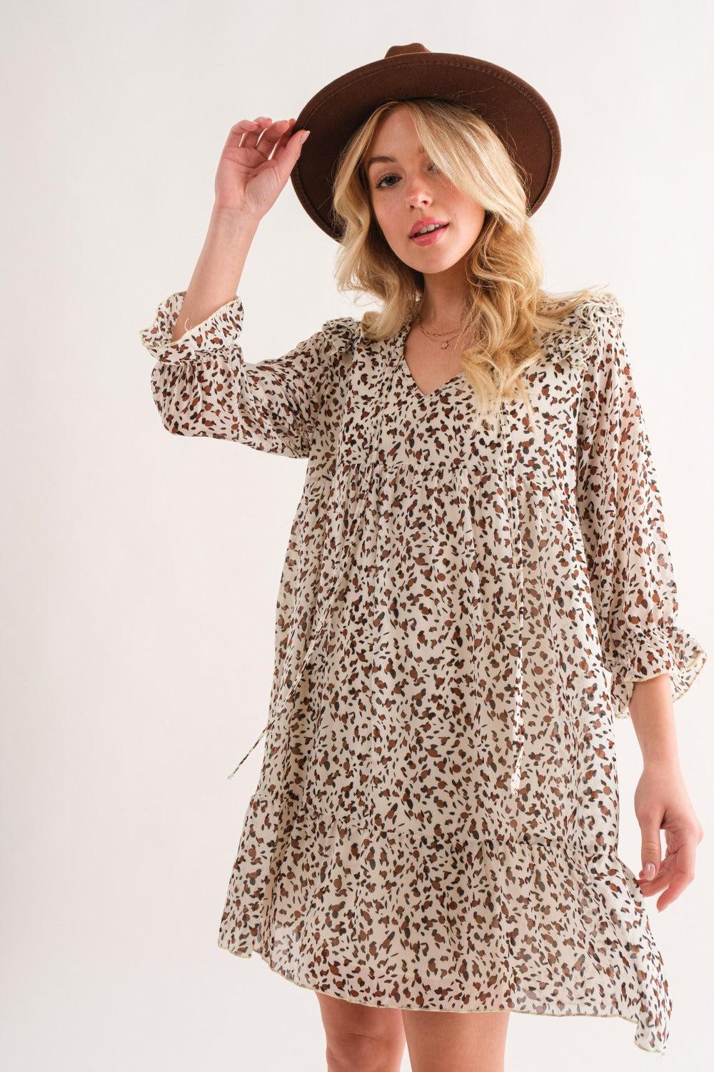 Leopard Ruffle Hem Woven Mini Dress - Billien