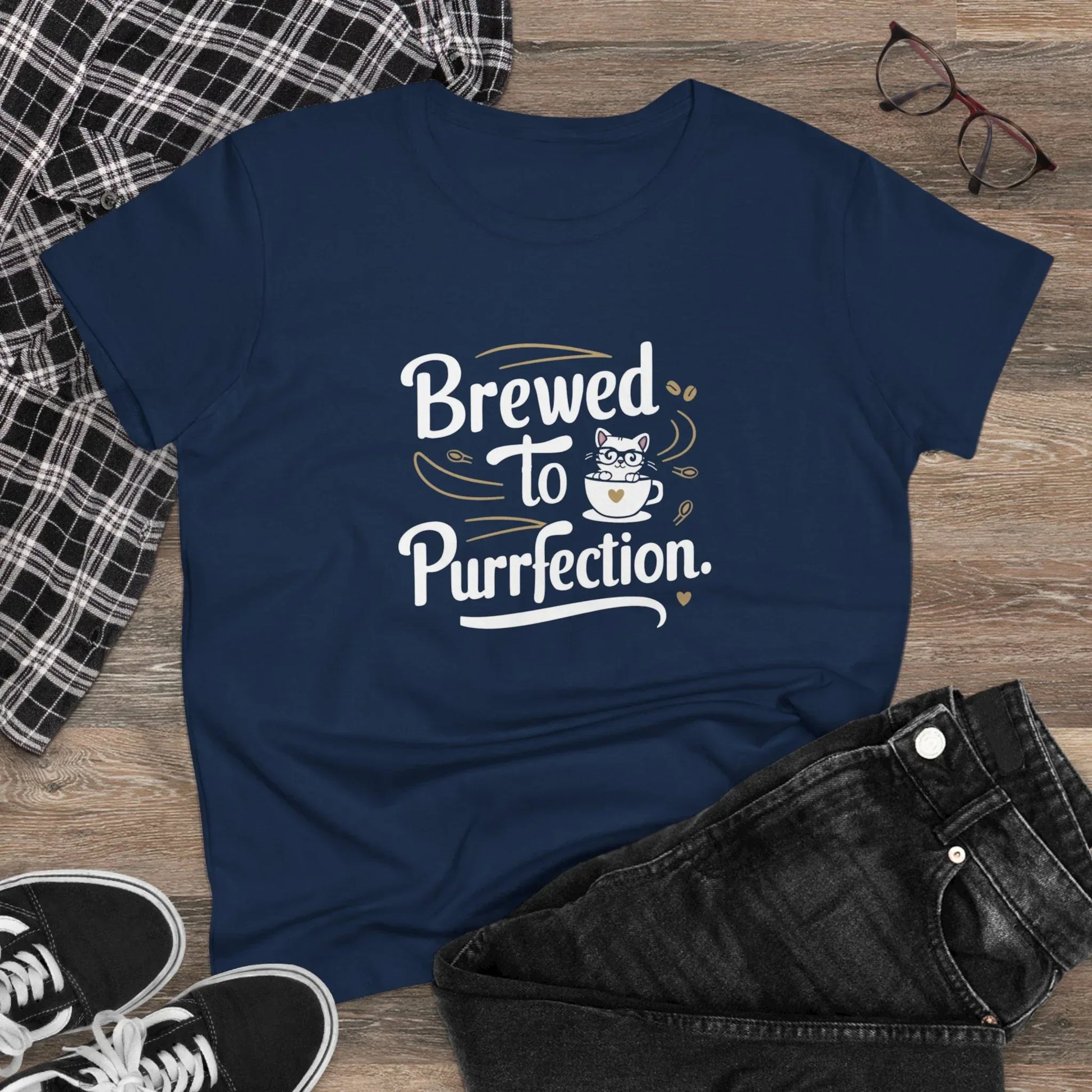 Brewed To Purrfection Coffee Lover Women T-Shirt - Billien
