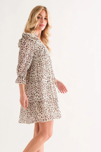 Leopard Ruffle Hem Woven Mini Dress - Billien