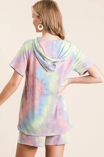 Tie Dye Terry Hoodie with Drawstring - Billien