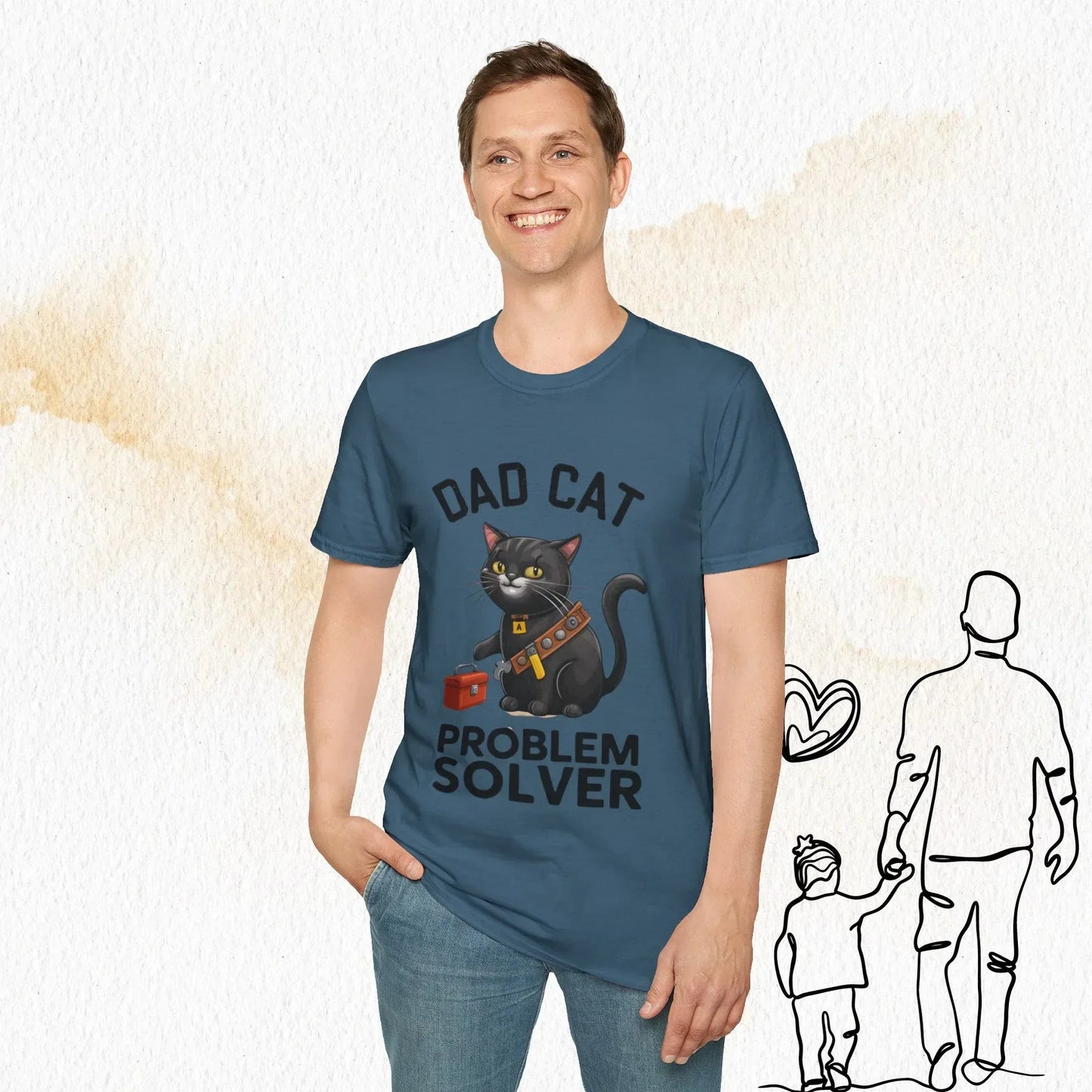 Dad Cat Problem Solver Cotton Men Tshirt - Billien