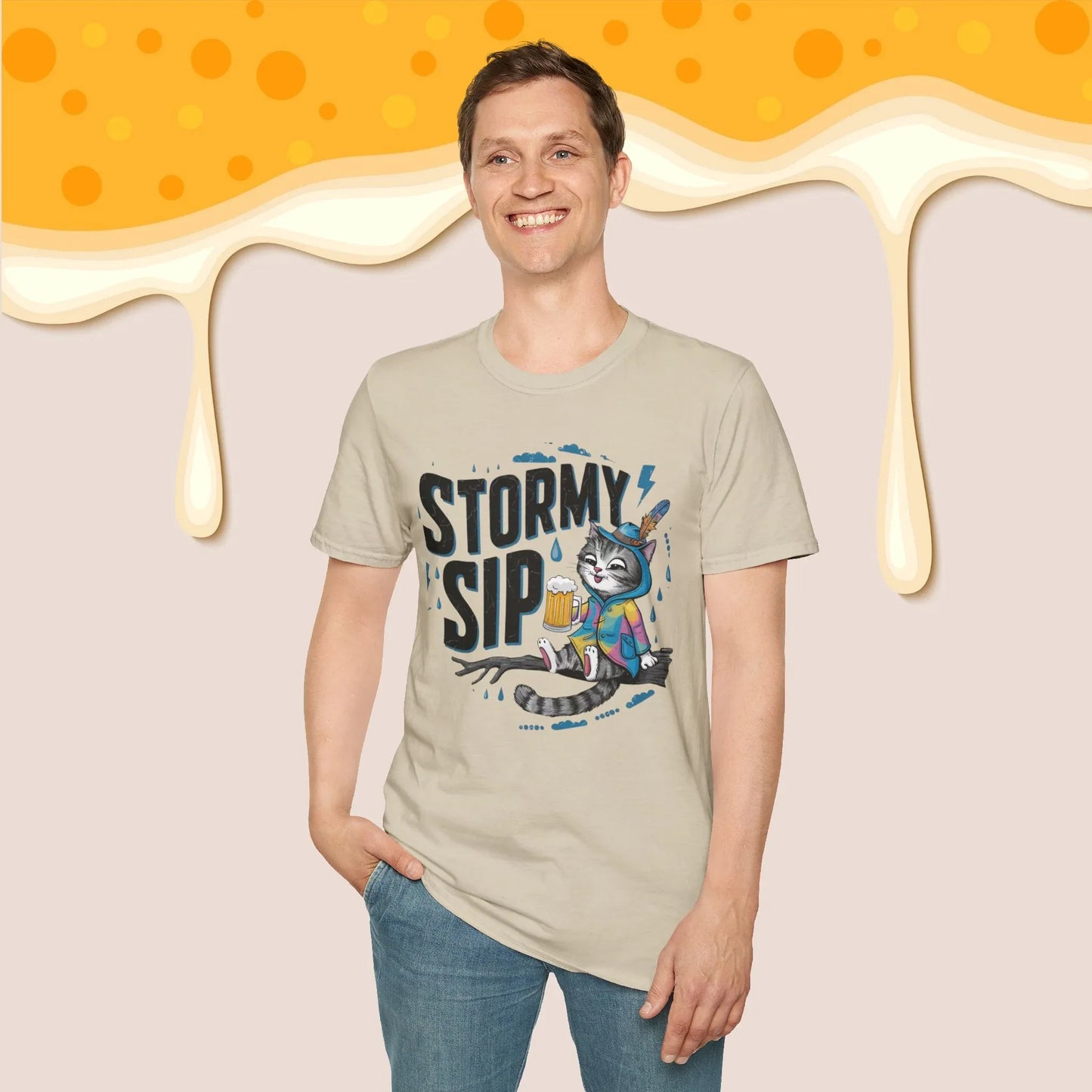 Stormy Sip Cotton Men Tshirt - Billien