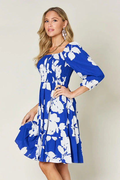 Floral Ruffle Hem Smocked Dress with Pockets - Billien