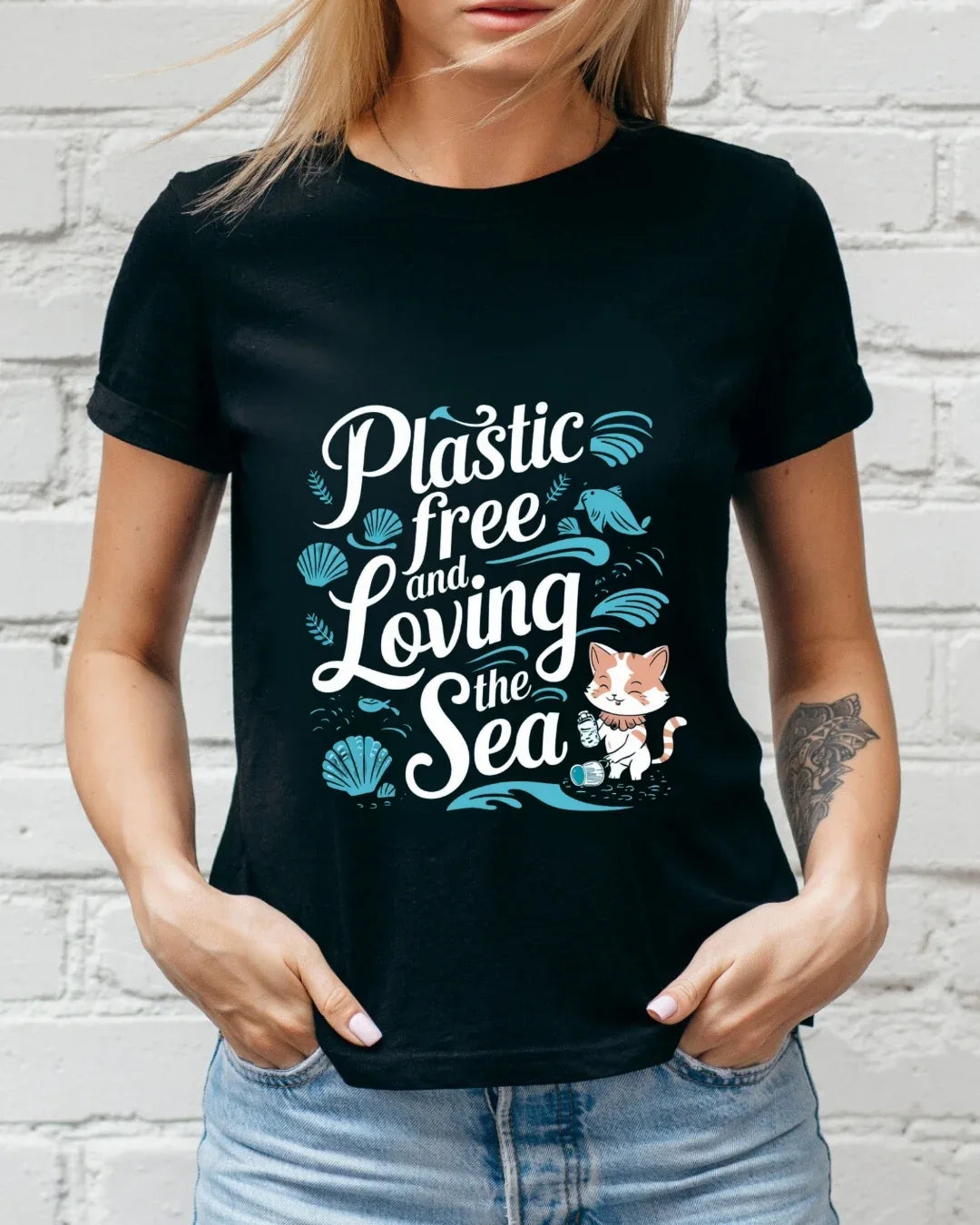 Plastics Free & Loving Sea Environmental Unisex Cotton Tee - Billien
