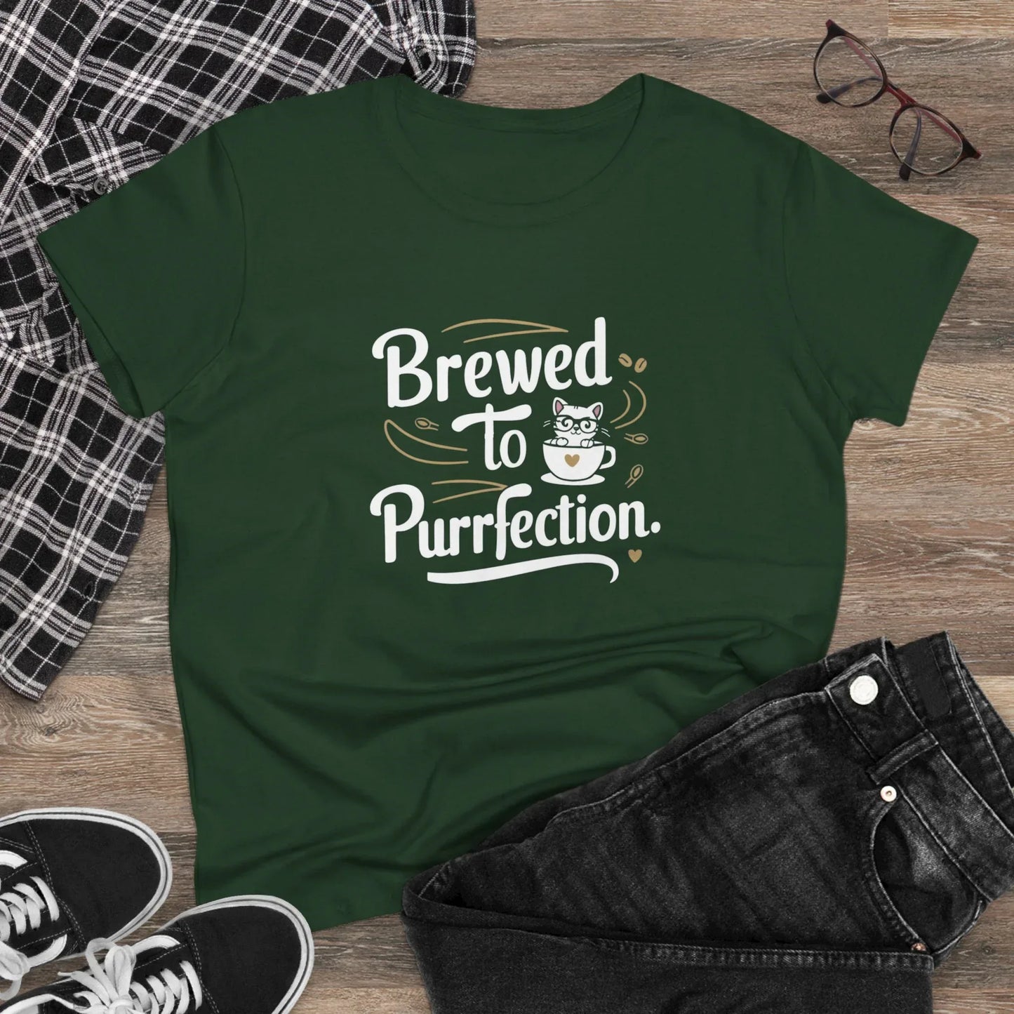 Brewed To Purrfection Coffee Lover Women T-Shirt - Billien