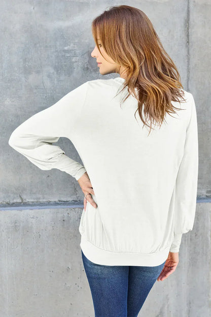 Full Size V-Neck Lantern Sleeve Top - Billien