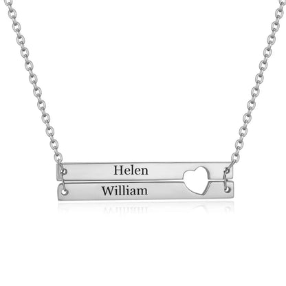 Custom Double Layer Bar Heart Name Necklace - Billien