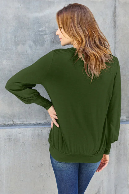 Full Size V-Neck Lantern Sleeve Top - Billien