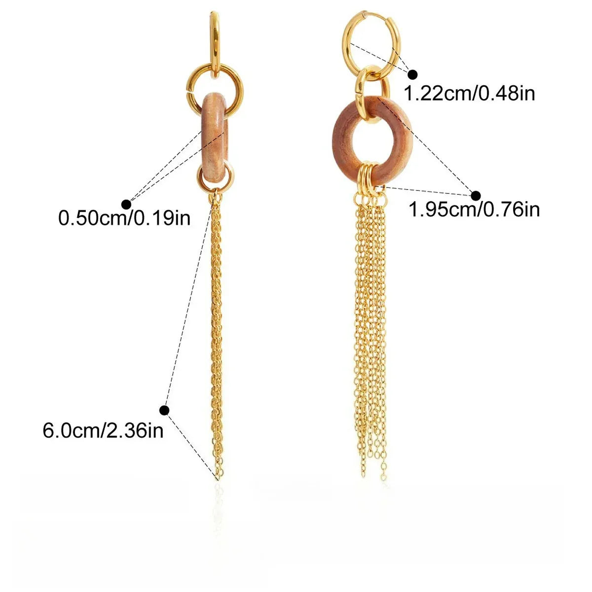 18K gold lightweight luxury and high-end wooden tassel earrings - Billien